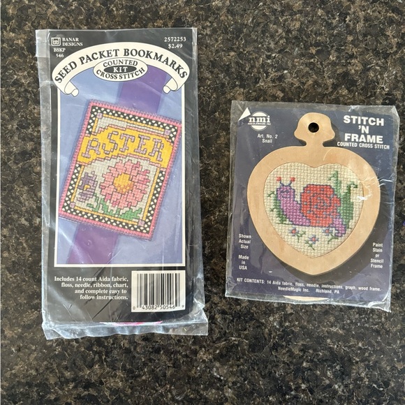 2 Small Cross Stitch Kits Snail and Seed Packet Bookmark - Picture 1 of 2